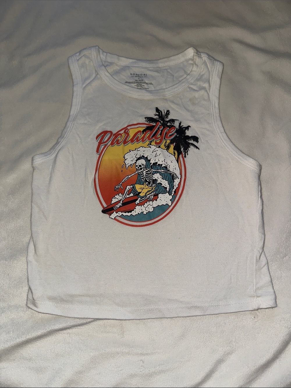 White Kids Tank Top - Paradise Surf Skeleton Graphic